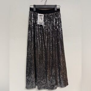DR2 by Daniel Rainn silver sequin A-line midi skirt Size XS